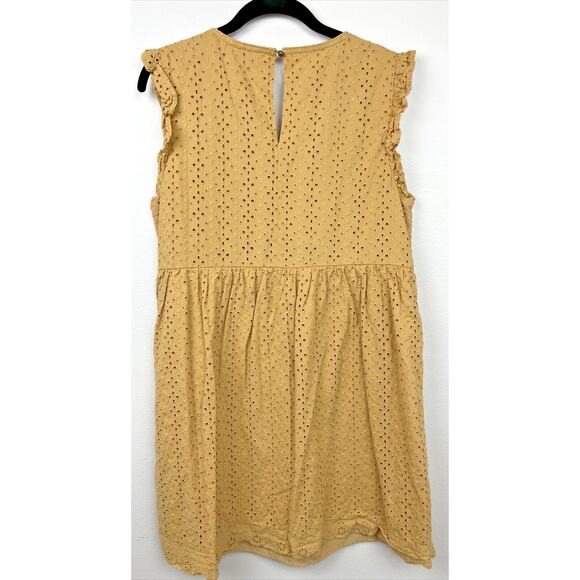 Knox Rose Women's Dress Size Med Mustard Yellow Eyelet Sleeveless Boho V Neck - Picture 2 of 9